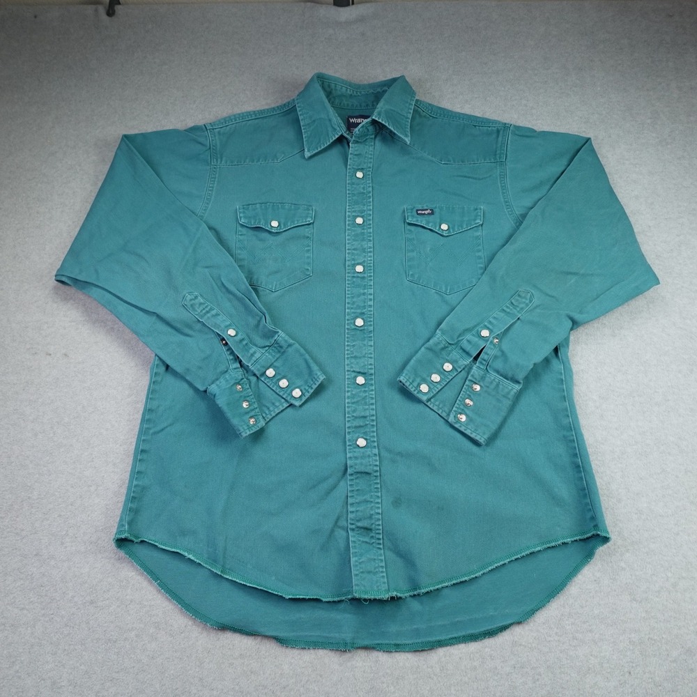 Wrangler Shirt Mens 16.5-36 Teal Western Snap Cowboy Workwear Long Sleeve